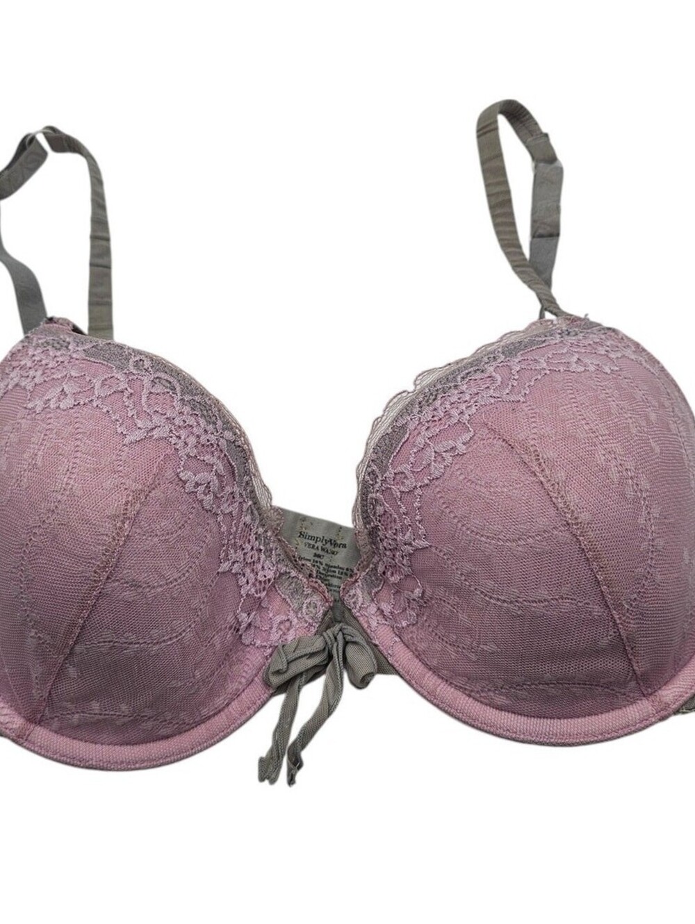 Simply Vera Wang Womens Sz 36C Sexy Lace Bra Light Pink Gray Romantic